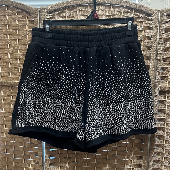 QUEEN OF SPARKLES Pants - QUEEN OF SPARKLES Black Shorts with Silver Stud Detailing S